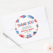 4 juli Rood Wit Blauw Verjaardag Dank u Ronde Sticker (Envelop)