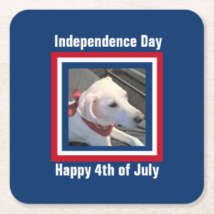 4 juli Rood, Wit, Blauwe Cute Hond met Sjaal Vierkante Kartonnen Onderzetter