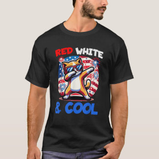 4 juli Rood Wit Cool Dabbing Kitty Cat Funny T-shirt