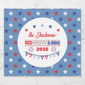 4 juli Rood wit en BBQ familienaam patriotic Bier Etiket (Enkel label)