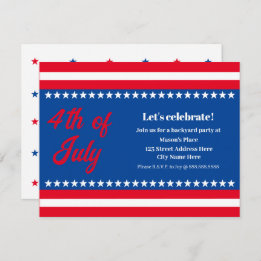 4 juli rood wit en blauw feest kaart