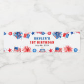 4 juli Rood Wit en Blauw Zomer 1e Verjaardag Waterfles Etiket (Enkel label)