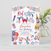 4 juli rood wit en twee verjaardagsuitnodiging kaart (Staand voorkant)