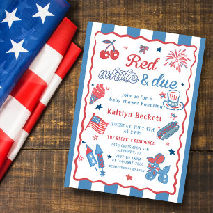 4 juli Rood Wit en Verschuldigd Baby shower Invita Kaart