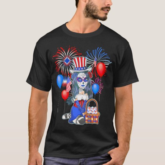 4 juli Schattige Anime Sugar Skull Manga Meisjes W T-shirt (Voorkant)