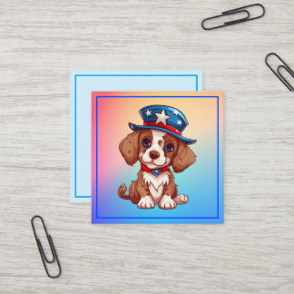 4 juli Schattige Puppy Met Amerikaanse Hoed-71009 Vierkante Visitekaartje
