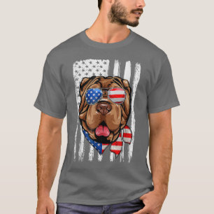 4 juli Shar Pei American Flag Patriotic Dog L. T-shirt