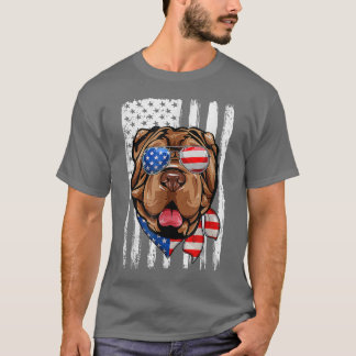 4 juli Shar Pei American Flag Patriotic Dog L. T-shirt