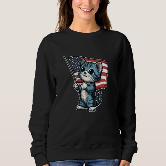 4 juli Shirt Meowica American Flag Cat (Voorkant)