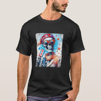 4 juli Skelet Popsicle Zonnebril USA Vlag T-shirt