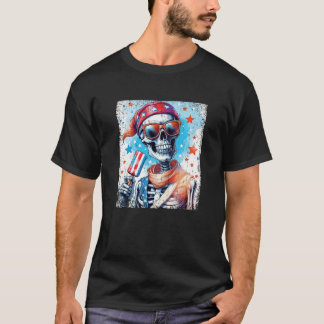 4 juli Skelet Popsicle Zonnebril USA Vlag T-shirt