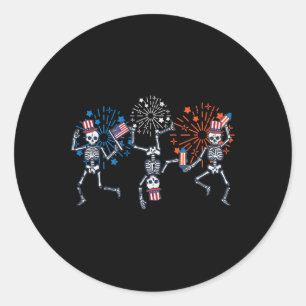 4 juli Skeletons Dans Vuurwerk Patriottische Vrouw Ronde Sticker
