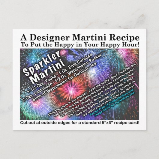 4 juli Sparkler Martini Recept Briefkaart (Voorkant)