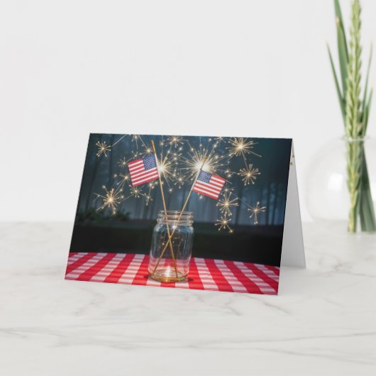 4 juli Sparklers en vlaggen in een pot Kaart (Voorkant)