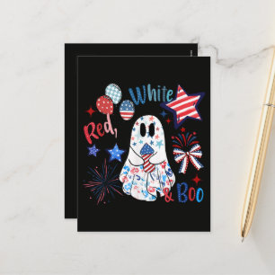 4 juli spook rood wit Boo patriottische Halloween Feestdagenkaart