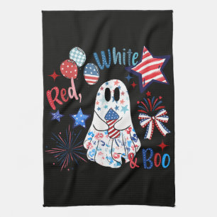 4 juli spook rood wit Boo patriottische Halloween Theedoek