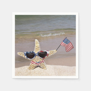 4 juli Starfish met Amerikaanse vlag Servet