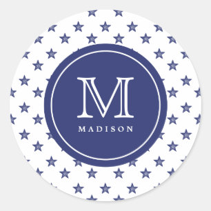 4 juli Stars Blue Monogram Name Party Sticker