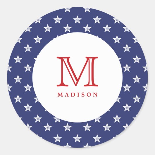 4 juli Stars Blue Red Monogram Party Sticker (Voorkant)