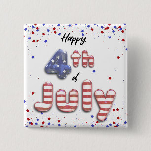 4 juli Stars Stripes Folie Balloons Vierkante Button 5,1 Cm