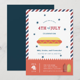 4 juli Stars & Stripes Hot Dog BBQ Uitnodiging