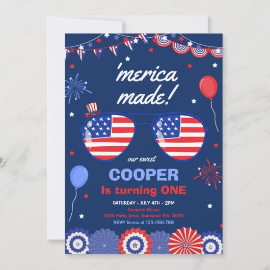 4 juli sterren en strepen 1e verjaardag kaart (Voorkant)