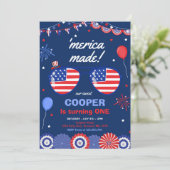 4 juli sterren en strepen 1e verjaardag kaart (Staand voorkant)