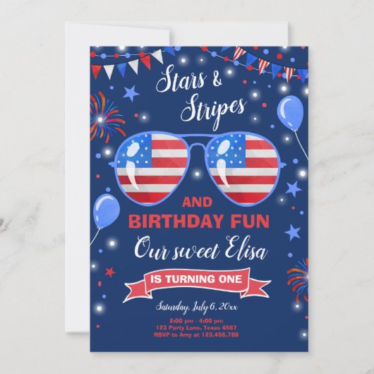 4 juli Sterren en Strepen Firecracker Verjaardag Kaart (Voorkant)