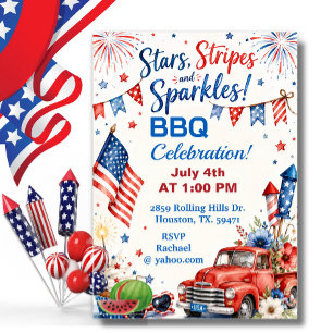 4 juli sterren strepen vonken BBQ-viering Kaart