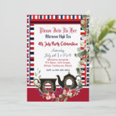 4 juli Strepen  Theepot Afternoon High Tea Kaart (Staand voorkant)