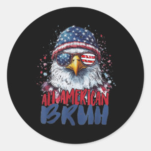 4 juli T-shirt Alle Amerikaanse Bruh Eagle Kinder Ronde Sticker