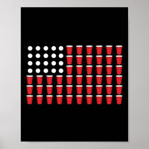 4 juli T-shirt cadeau bierpong Amerikaanse vlag D Poster