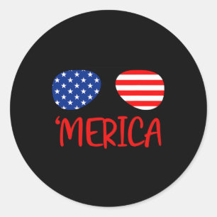 4 juli T-shirt Onafhankelijkheidsdag Amerikaanse v Ronde Sticker