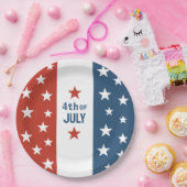 4 juli Tekst rood, wit en blauw met sterren Papieren Bordje (Feest)