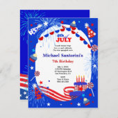 4 juli uitnodiging van de Birthday Party van Kind (Voorkant / Achterkant)