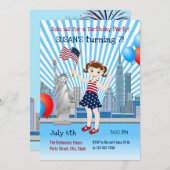 4 juli uitnodiging van de meisjespartij (Voorkant / Achterkant)