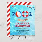 4 juli uitnodiging voor een poolparty (Voorkant / Achterkant)