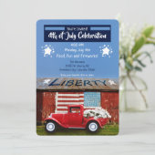 4 juli uitnodiging voor patriottisch rood vrachtwa (Staand voorkant)