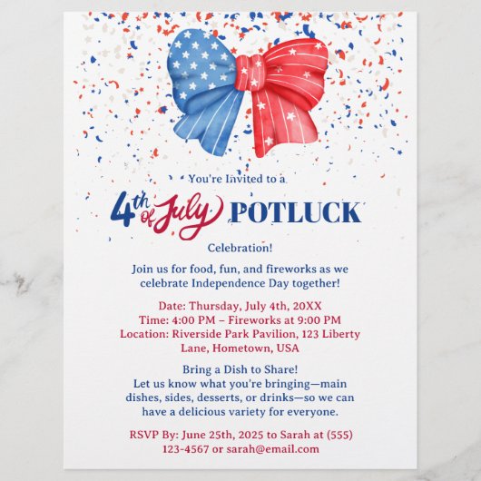 4 juli uitnodiging voor Potluck Flyer (Voorkant)