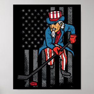 4 juli Uncle Sam Ice Hockey US Flag America Mannen Poster