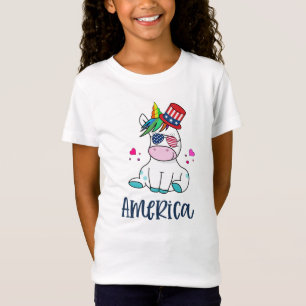 4 juli Unicorn met Amerikaanse vlag Sun Glasses T-shirt