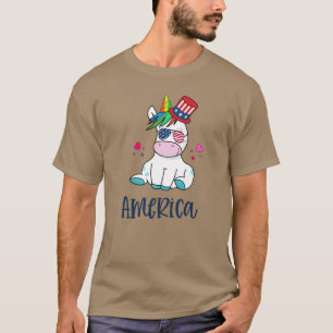 4 juli Unicorn met Amerikaanse vlag Sun Glasses T-shirt