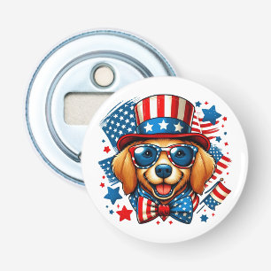 4 juli USA Patriottische Hond Onafhankelijkheidsda Button Flesopener