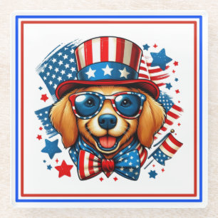 4 juli USA patriottische hond Onafhankelijkheidsda Glazen Onderzetter
