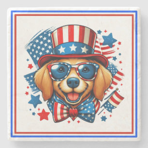 4 juli USA patriottische hond Onafhankelijkheidsda Stenen Onderzetter