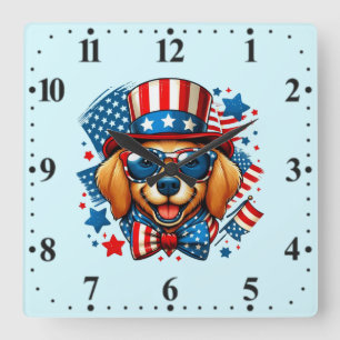 4 juli USA Patriottische Hond Onafhankelijkheidsda Vierkante Klok