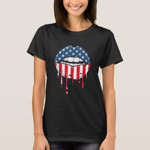 4 juli Vakantie Dripping Lips Kiss American FL T-shirt