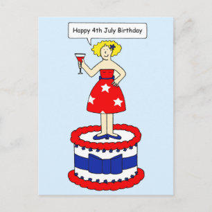 4 juli Verjaardag Cartoon Lady op een gigantische Briefkaart