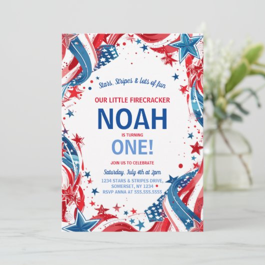 4 juli Verjaardag Uitnodiging 4 juli Feest (Staand voorkant)