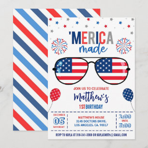 4 juli verjaardag uitnodiging, bewerkbaar 'Amerika Kaart